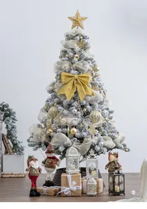 Luxuriöser beflockter PVC-Weihnachtsbaum mit großer goldener Schleife und Sternspitze