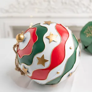 Décoration de cloche de Noël vintage en métal peint avec étoiles d'or et vagues