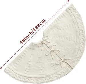 Jupe de sapin de Noël tricotée blanche de 122cm avec motifs torsadés