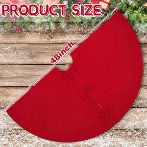 Tapis de sapin de Noël rouge tricoté de 48 pouces avec nœuds sur fond de bois enneigé