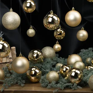 Set of 24 golden Christmas ball ornaments featuring shiny matte and glitter finishes