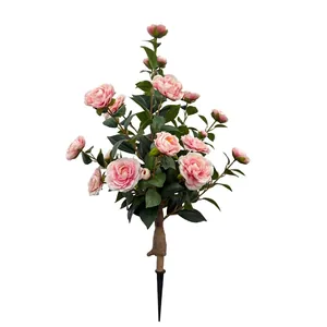Estaca de árbol de camelia rosa artificial realista para decoración interior y exterior