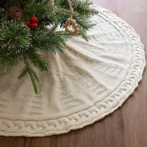 Jupe de sapin de Noël tricotée blanche de 120cm avec motif torsadé pour décoration