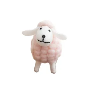 Cute handmade pink wool felt sheep figurine for Nordic style Christmas desk decoration