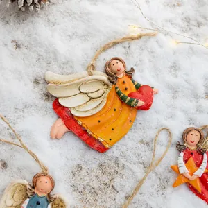 Vintage hand-painted resin angel hanging ornament with heart for Christmas tree decoration