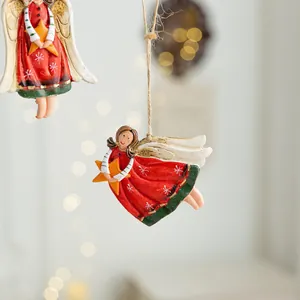 Vintage hand-painted resin angel hanging ornament for Christmas tree decoration with star
