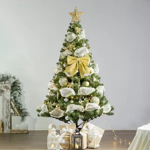 Luxuriöser Dichter PVC Weihnachtsbaum Mit Metallständer Grün Beflockter Künstlicher Baum Schmuckset Für Zuhause Einkaufszentrum Dekoration
