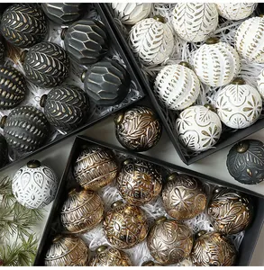 Detail view of 8cm antique Christmas balls with intricate retro engraved patterns
