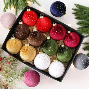 Juego de bolas de Navidad de terciopelo con lunares en caja de regalo para el árbol