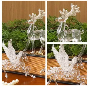 Detailed view of transparent acrylic ice crystal Christmas ornaments with deer and winged horse