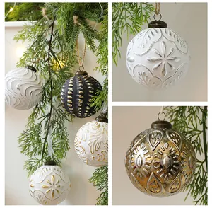 Detailed close-up of 8cm antique Christmas ball ornaments featuring embossed patterns