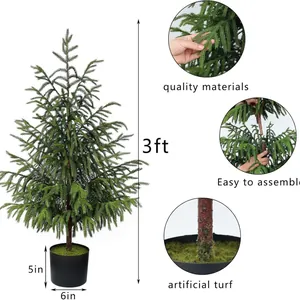 Albero di Natale artificiale Norfolk Pine in PE da 90 cm con dimensioni e dettagli