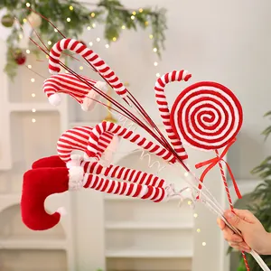 Christmas Tree Picks Ornaments Set Striped Elf Legs Santa Hat Candy Cane Lollipop For DIY Xmas Tree Wreath Garland Decor
