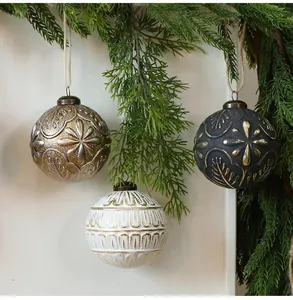 Detailed view of 8cm antique Christmas ball ornaments with vintage carved patterns