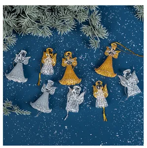 Detailansicht klarer Glas-Weihnachtsengel-Anhänger mit Gold- und Silberglitzer