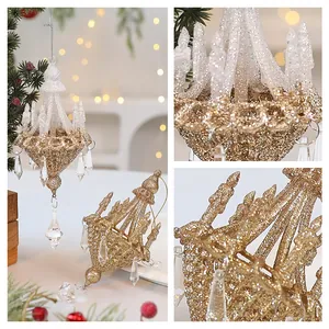 Elegant glittery chandelier ornament for Christmas tree decorations with crystal details.