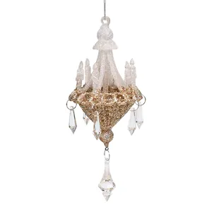 Elegant gold glitter chandelier Christmas tree ornament with crystal pendants