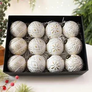 Vintage Plastic Christmas Ball Ornaments Embossed Pattern Decorative Hanging Bulbs For Holiday Tree Party Decor Classical