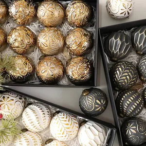 8cm vintage embossed Christmas balls in gold, black, and white decorative sets