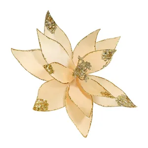 Elegante pfirsichfarbene künstliche Weihnachtsblume mit goldenem Glitzerrand
