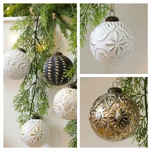 Exquisite 8cm vintage Christmas baubles with embossed patterns for tree decoration