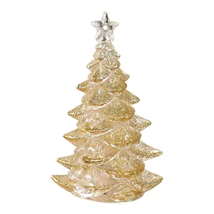 Elegant transparent acrylic Christmas tree decoration with shimmering gold glitter