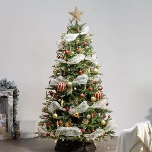 Árbol de Navidad Artificial Denso Grande Material Mixto PE PVC Efecto Pino Con Luces LED y Juegos de Adornos Decorativos