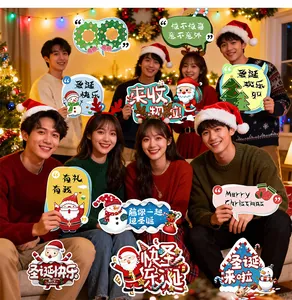 Festive Christmas handheld photo booth props set featuring cute Santa and snowman designs