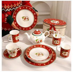 Set di stoviglie natalizie di lusso in ceramica con teiera, tazze e confezione regalo