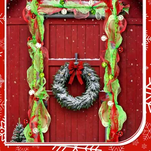 Weihnachtsnetz Girlande Mit Dekokugeln Rot Grün Gold Band Für Kamin Treppe Tür Feiertag Party Heim Dekoration