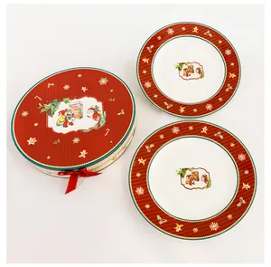 Set da tavola natalizio in ceramica di lusso con due piatti festivi e confezione regalo rossa