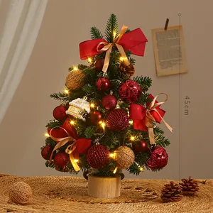 45cm mini tabletop Christmas tree decorated with red velvet bows and warm LED lights