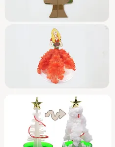 Vista detallada del kit de árbol de Navidad mágico que muestra las etapas de crecimiento