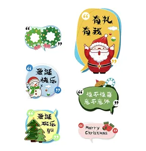 Detailed view of six diverse Christmas photo booth props with festive character designs
