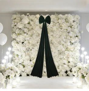 Grand nœud élégant en velours vert foncé pour décoration murale de fleurs de mariage
