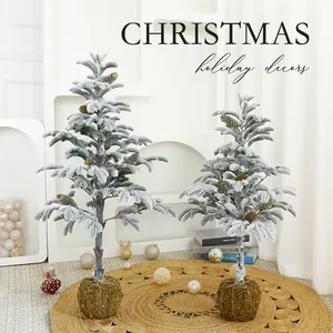 Gevlokte Kunstmatige Kerstboom Met Natuurlijke Mosvoet En Dennenappels Besneeuwde Ceder Voor Huisfeest Decoratie Ornament