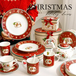 Vajilla in Ceramica di Natale Vintage Babbo Natale Fiocco di Neve Stampato Piatto Ciotola Mug Teiera Regalo di Lusso