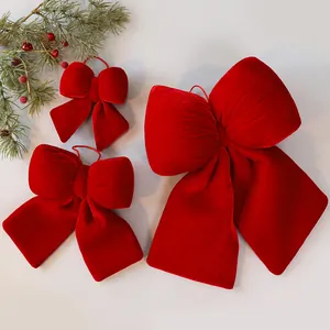 Red Wine Red Velvet Christmas Bow Hanging Ornament Festival Tree Decoration Large Medium Small Size For Shop Home Party
