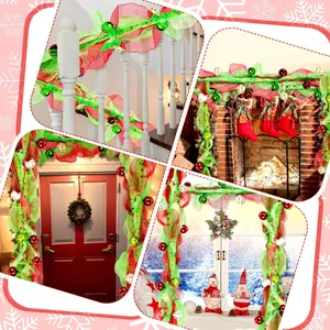 Festliche rote und grüne Weihnachtsguirlande für Kamin, Treppen und Türdekoration