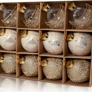 Juego de 12 Bolas de Navidad Pintadas para Colgar 8cm Franela Purpurina Estrella Adornos para Decoración de Árbol de Navidad Hogar Centro Comercial