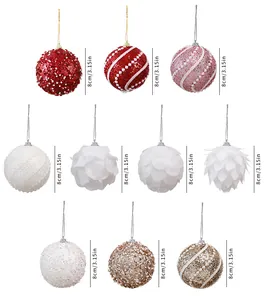 Detailed view of assorted 8cm Christmas ball ornaments featuring pearl and sequin finishes