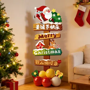 Festive Santa Claus Christmas directional sign for holiday home decoration and parties