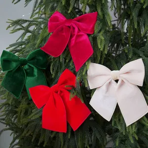 Set of large colorful velvet bows for Christmas tree decoration and window display