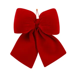 Large wine red velvet bow ornament for Christmas hanging window decoration