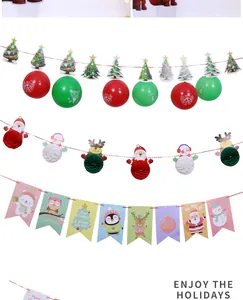 Detailed view of various Christmas paper garland banners with balloons and honeycomb balls
