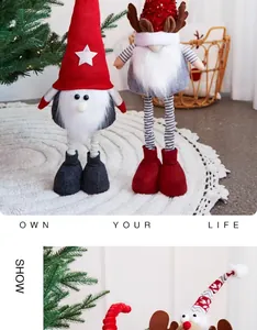 Charming long-legged Christmas gnomes with reindeer antlers and star hat