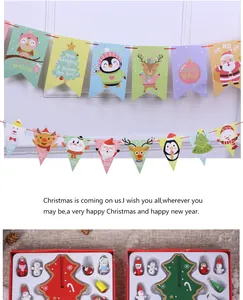 Festive cartoon Christmas banner and small tree ornaments for holiday home decoration