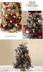 Macro view of a mini PE Christmas tree featuring warm LED lights and red ornaments