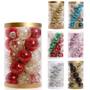 Shatterproof Christmas Ball Ornaments Set PET Glitter Painted Hanging Baubles For Christmas Tree Holiday Party Home Decor