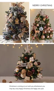 Detail view of mini PE Christmas tree with warm LED lights and festive ornaments
